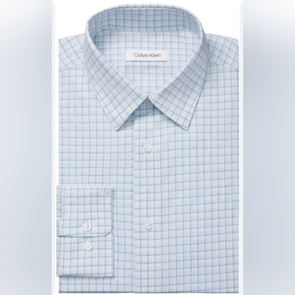 Calvin Klein New Size XL 17/17 1/2( 32/33) Men's Blue Checkered Shirt